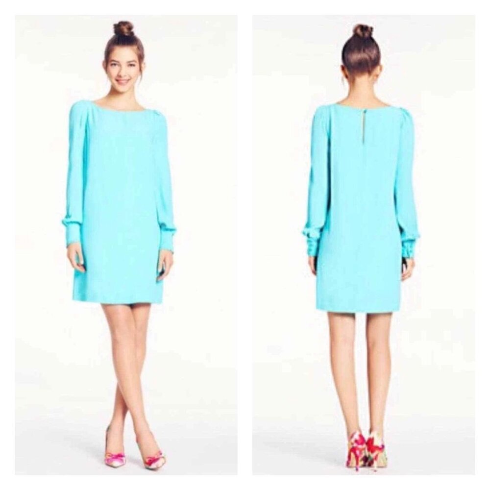 Kate spade aqua turquiose cordette long sleeve shift dress size 4